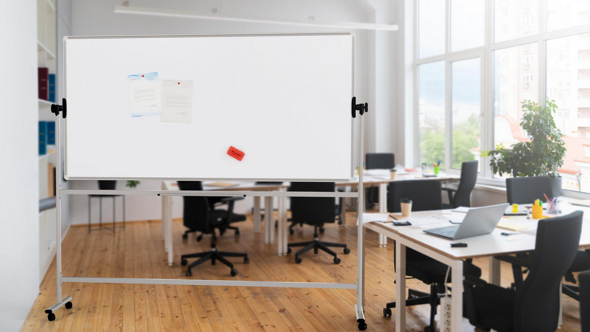 MOBILES Board, Serie: TM Idea/Flex – mit doppelseitiger Whiteboard-Oberfläche, drehbar, 200x100 cm - Weiß, Metall (200/100/62cm) - ALLboards