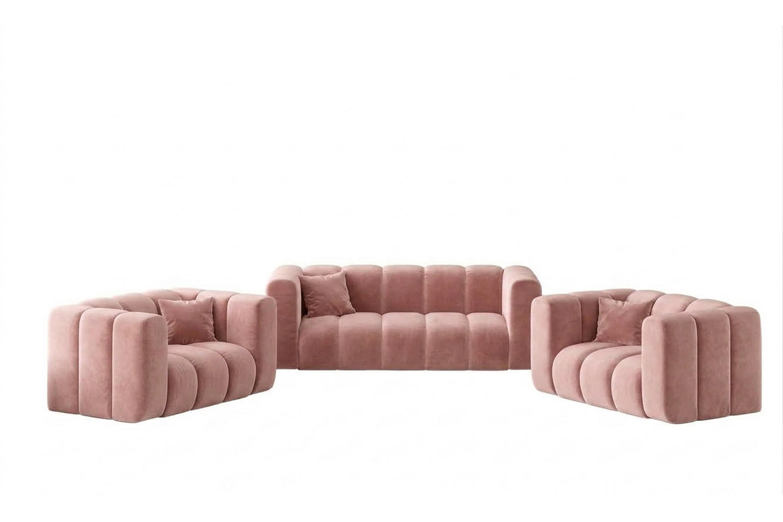 POLSTERMÖBEL-SET Modulares 2+1+1, Velvet-Stoff Riviera, Hellrosa, GRAND - Hellrosa, Holz (197/70/89cm) - Kaiser Möbel