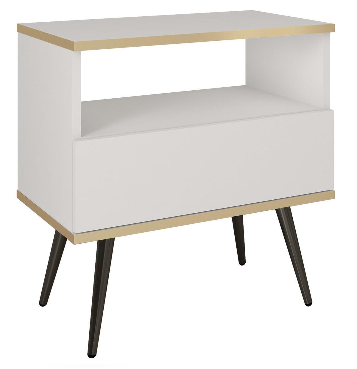 NACHTTISCH 54 cm Rodi mit Schublade auf Beinen, Weiß + Schwarz - Schwarz/Weiß, Holz (54/59/39cm) - Emporius