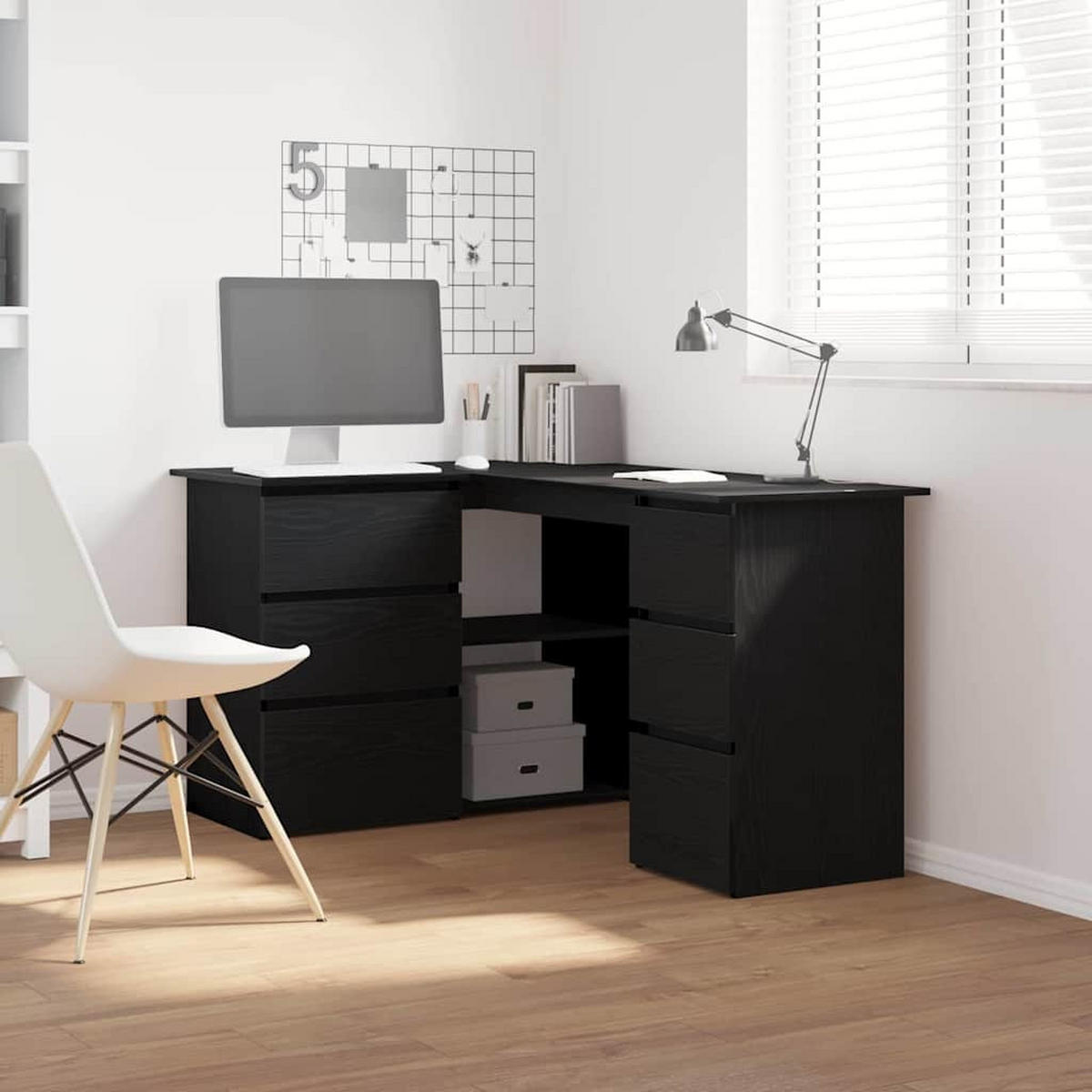 SCHREIBTISCH Mit Regal Schwarz Eichen-Optik 145/100/76 Cm - Schwarz, Holzwerkstoff (145/100/76cm) - vidaXL