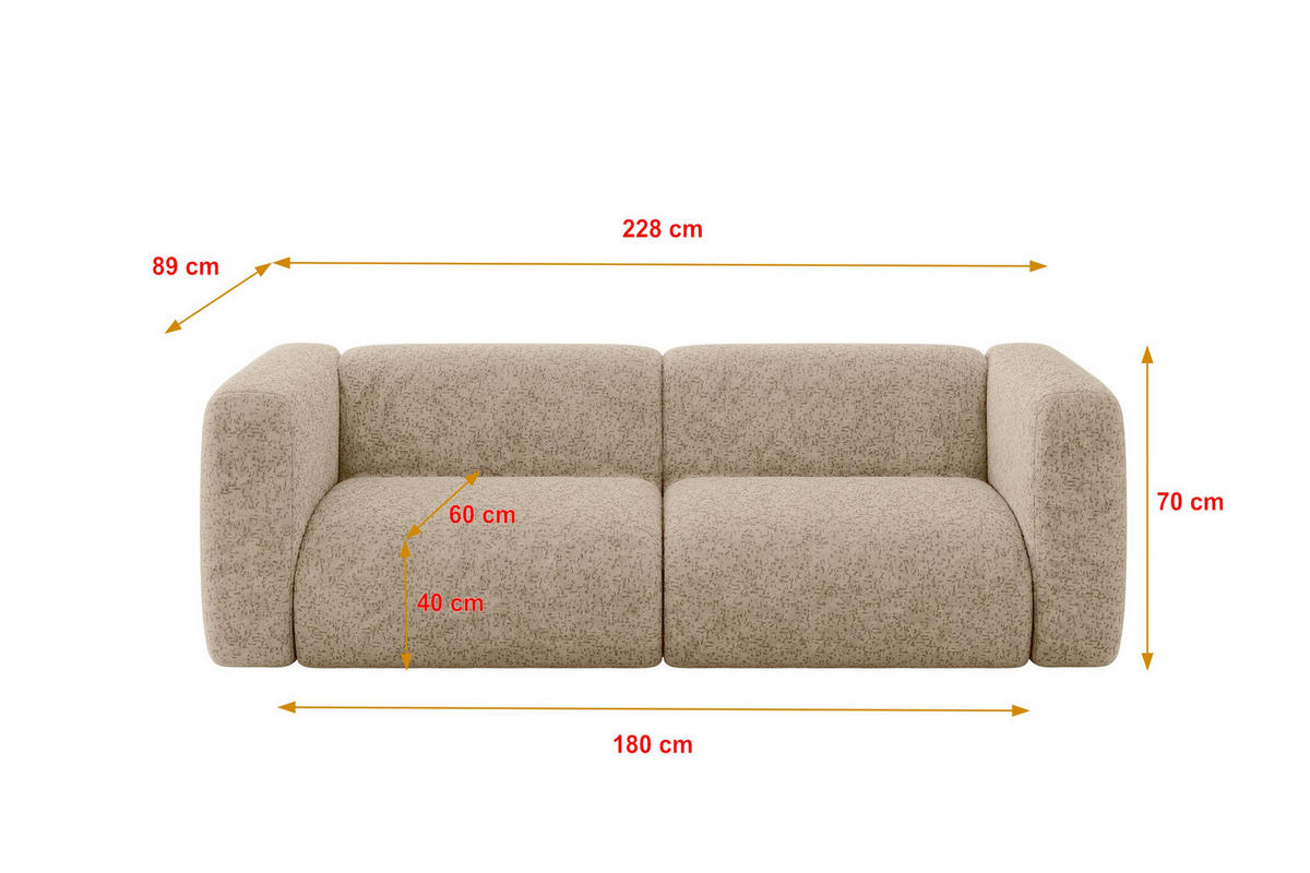 MODULARES Sofa 2-SITZER MIRA-S1 228x89x70 Braun cm Velours - Schwarz/Braun, Holzwerkstoff/Kunststoff (228/70/89cm) - ALTDECOR