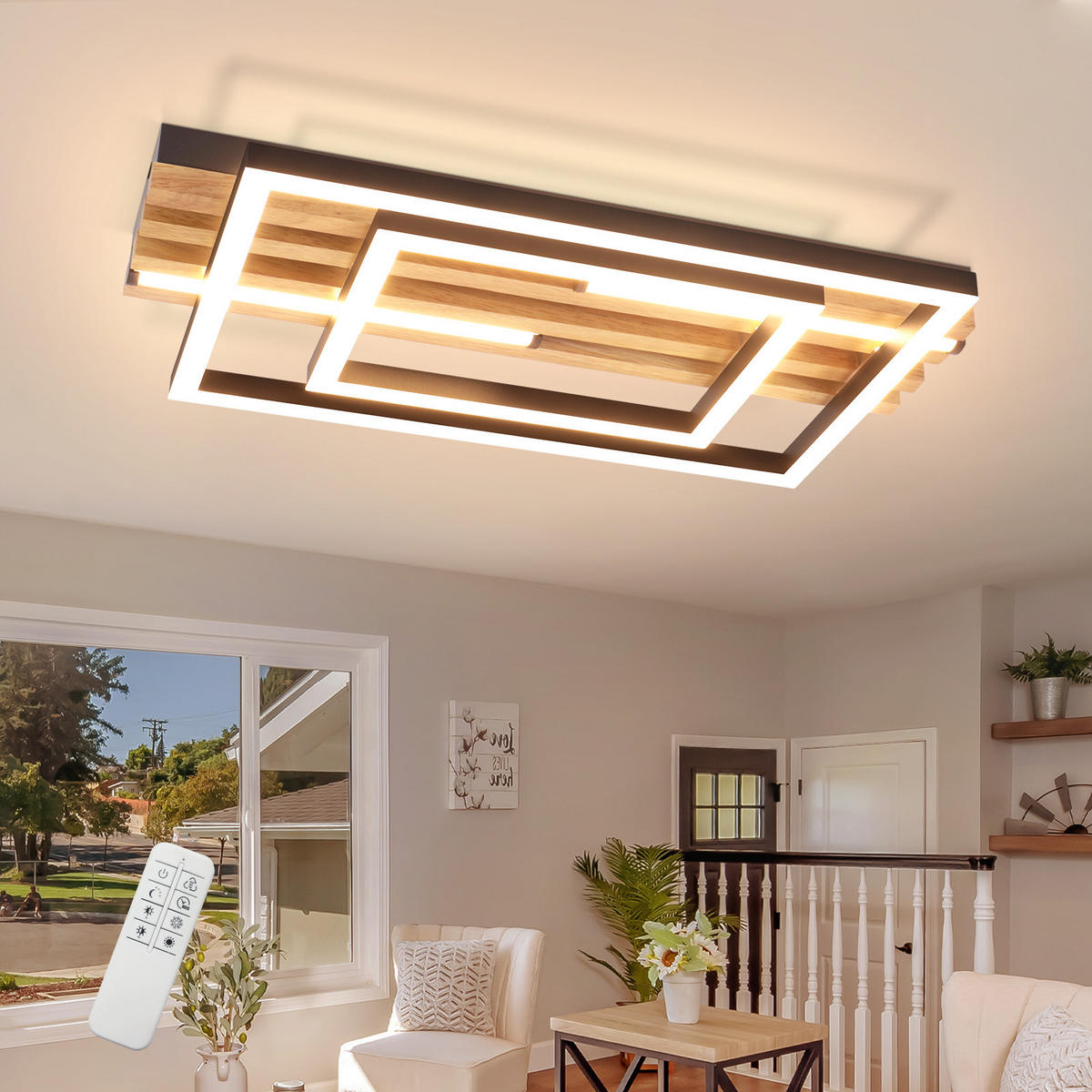 LED DECKENLEUCHTE Klenly 38/21/6.8 cm - Schwarz, Holz/Metall (38/21/6.8cm) - ZMH