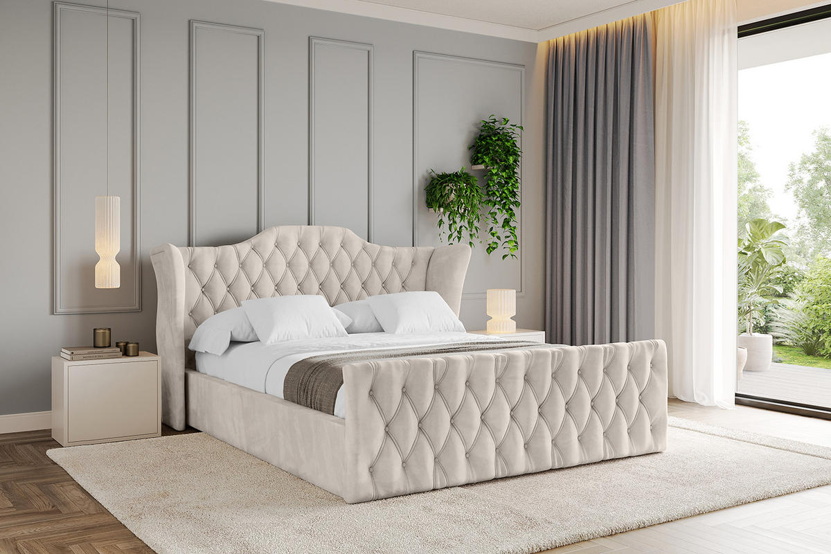 POLSTERBETT mit Bettkasten, Fußteil und Lattenrost, Boxbett mit Matratze H3/H4 - ZORAN-Z 180x200 Beige - Beige, Holzwerkstoff/Textil (180/200cm) - ALTDECOR