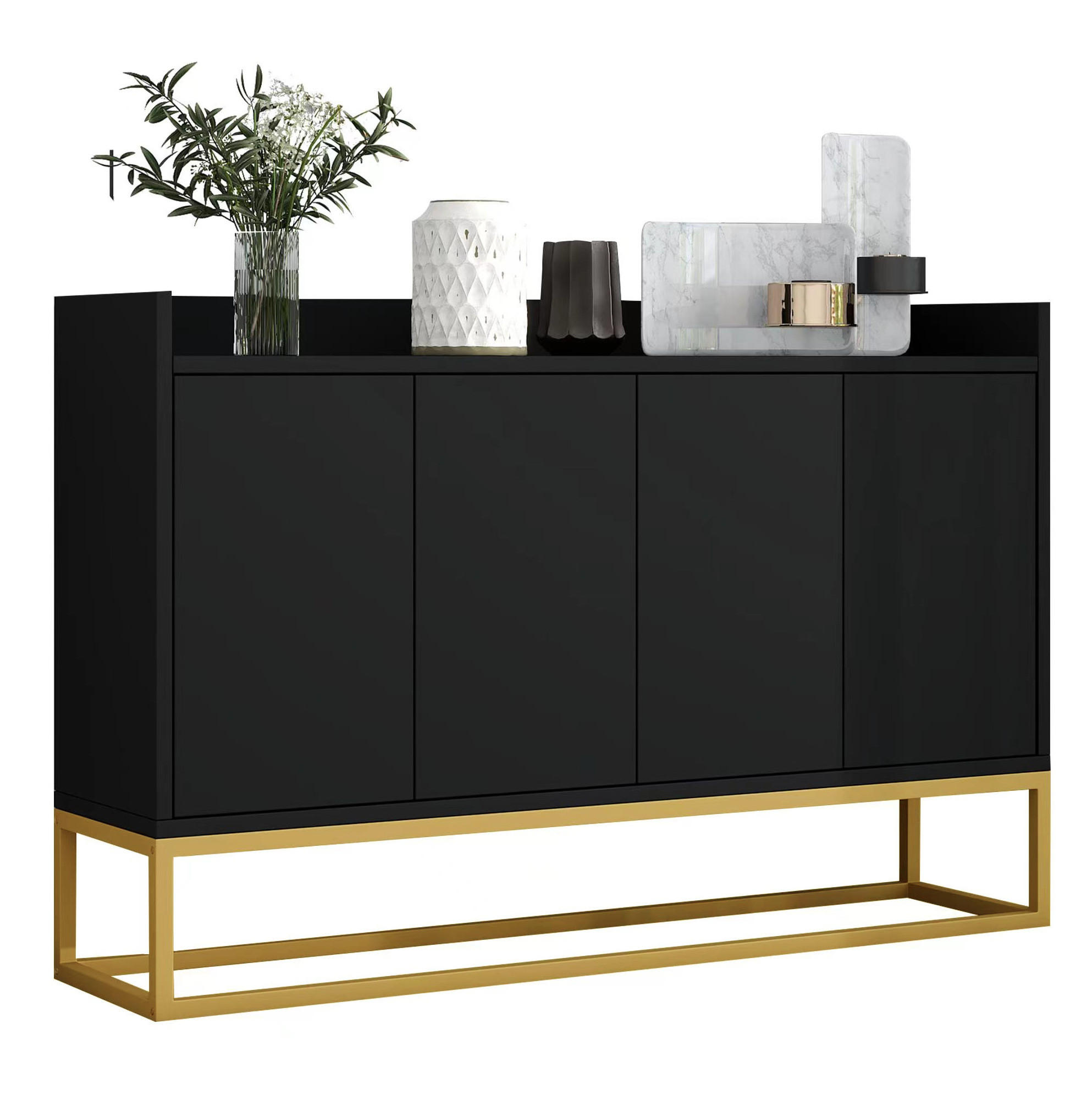 SIDEBOARD 120/30/80 cm schwarz aus Spanplatte mit 4 Türen - Schwarz, Holzwerkstoff (120/80/30cm) - OKWISH