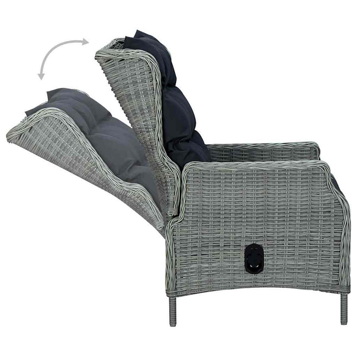GARTENSESSEL mit verstellbarer Rückenlehne und Auflagen, 57/88/100 cm, aus Poly Rattan, Hellgrau - Hellgrau, Naturmaterialien/Textil (88/100/57cm) - vidaXL