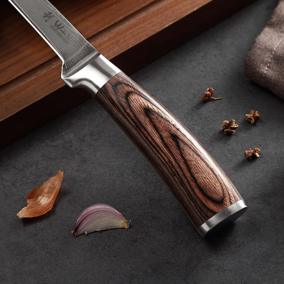 AUSBEINMESSER aus Damast I EDIB - Braun, Holz/Metall (30cm) - Wakoli