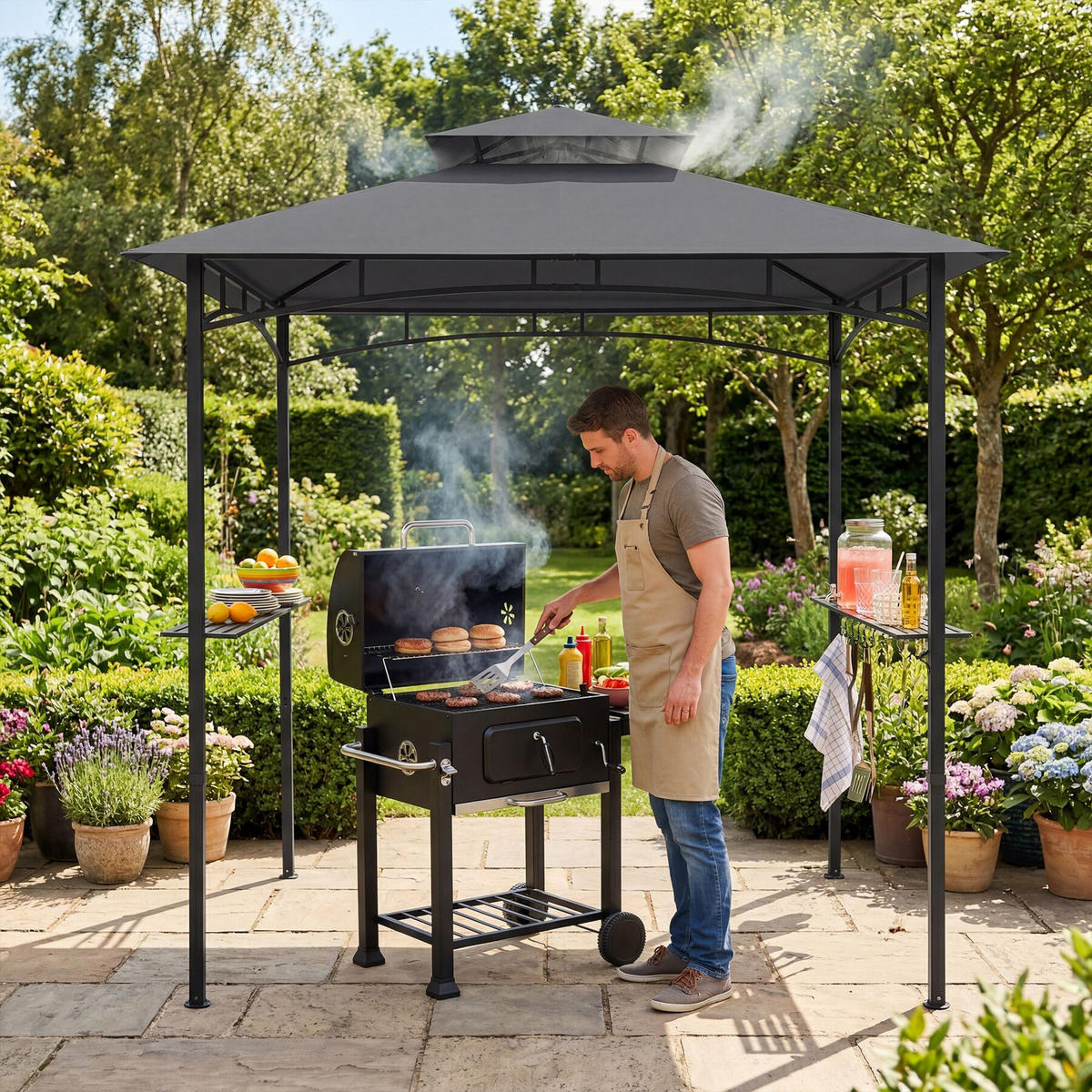 GRILLPAVILLON Maracaibo, 240 x 150 x 250 cm, anthrazit - Anthrazit, Kunststoff (150/250/240cm) - tectake