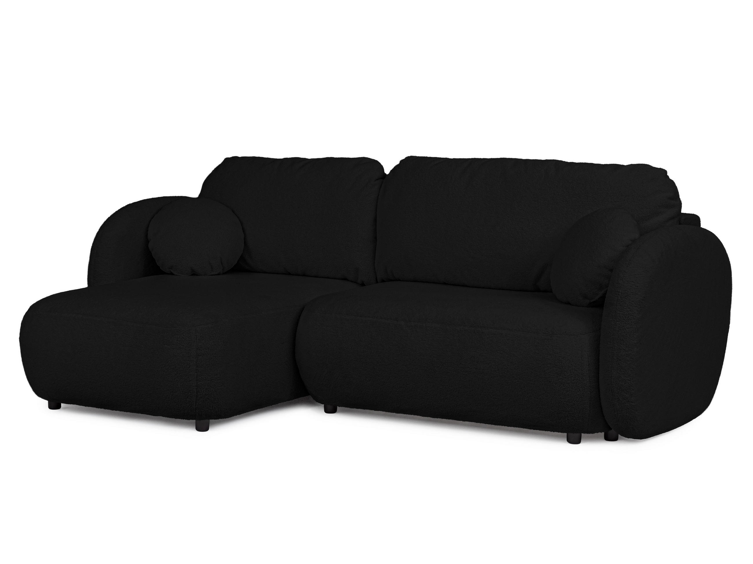 ECKSOFA Candy mit Schlaffunktion Schwarz Bouclé-Stoff - Ottomane links - Schwarz, Holz/Kunststoff (230/146cm) - S-Style Möbel
