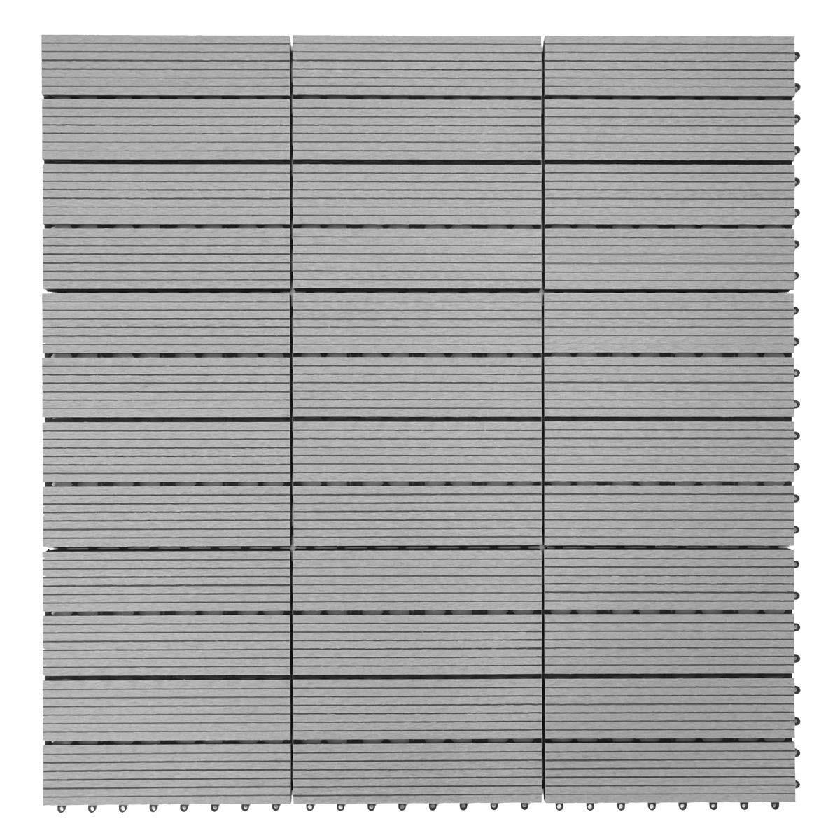 WPC BODENFLIESE 11x 30x30cm Premium Grau linear - Grau, Kunststoff (30/30/2cm) - BERLINLODGE