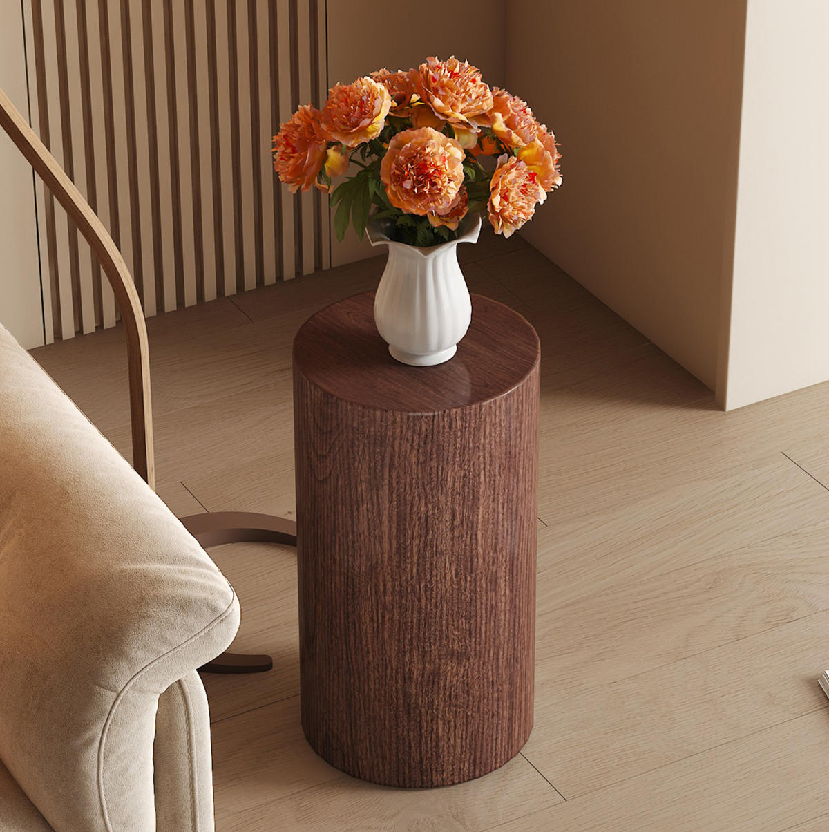 COUCHTISCH 30/55 cm in Nussbaumoptik aus MDF–rund und vielseitig - Walnussfarben, Holzwerkstoff (30/30/55cm) - Flora Grace