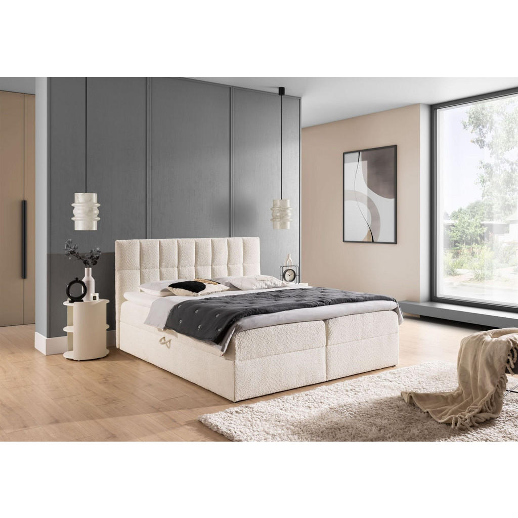 Thumbnail - Fun Möbel Boxbett, Creme, Textil, 200x200 cm, Schlafzimmer, Betten, Boxspringbetten