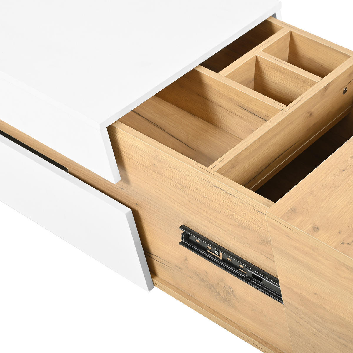 COUCHTISCH aus MDF 120x50x37,5 cm Weiß und Naturholzfarben mit Schiebefunktion und 2 Schubladen - Weiß, Holzwerkstoff (120/50/37.5cm) - IVMEU