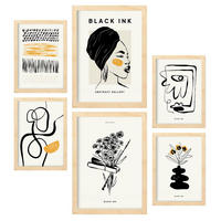 POSTER Set Mit 6 In Schwarzer Tinte Natürlich Künstlerische Und Abstrakte Drucke Für Innenarchitektur A3 & A4 Rahmen Aus Hellem Holz - Beige, Papier (29/3cm) - Nacnic