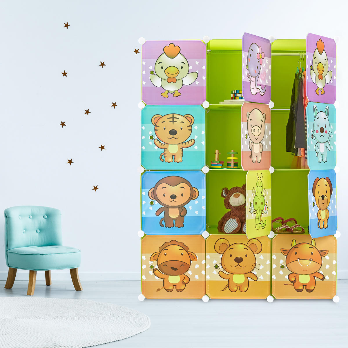 STECKREGAL Kinderzimmer - Multicolor, Kunststoff/Metall (110/145/46.5cm) - Relaxdays