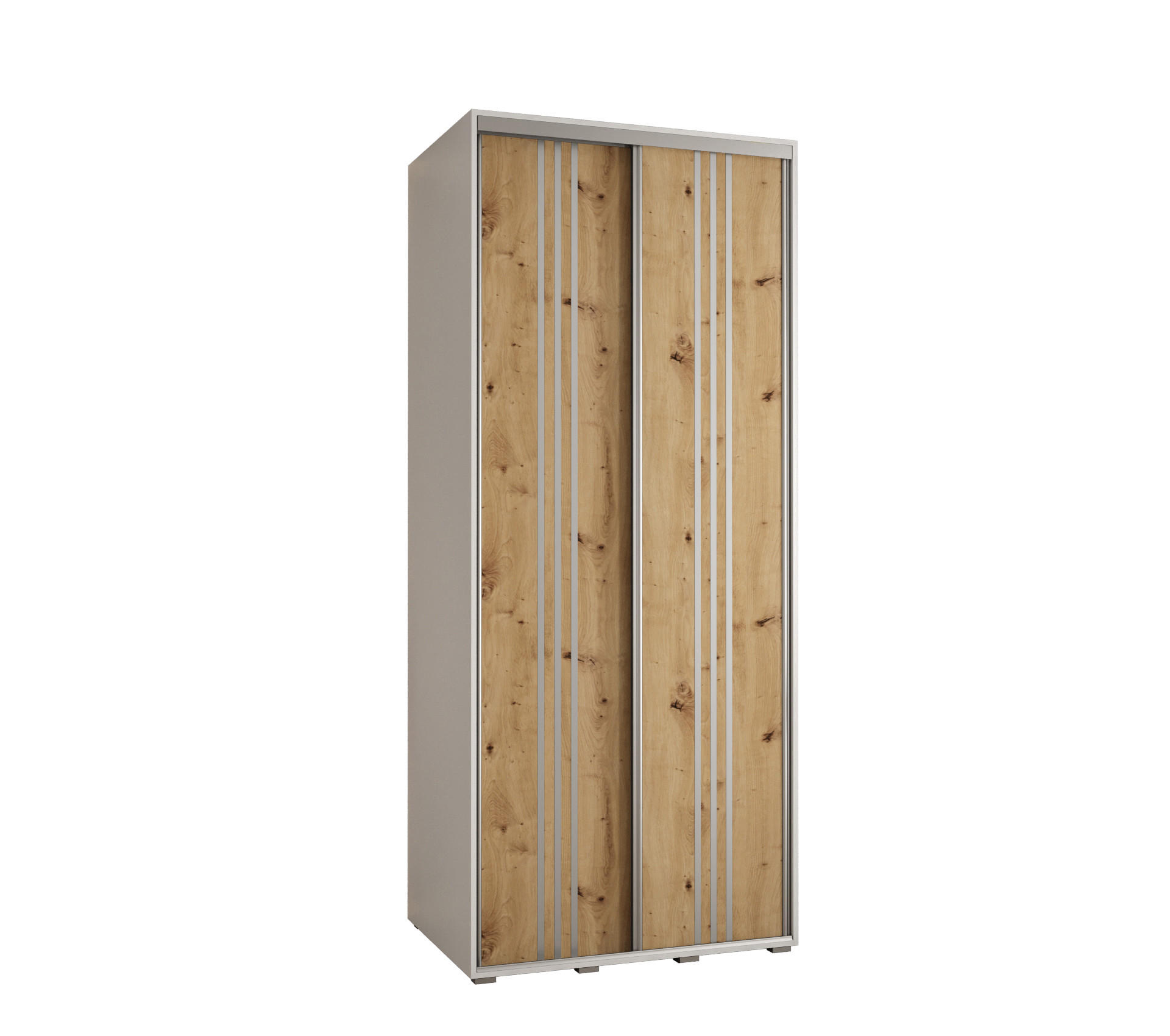 Abiks Möbel Schwebetürenschrank Weiß, Eiche Artisan, Silber 100x235x45 cm