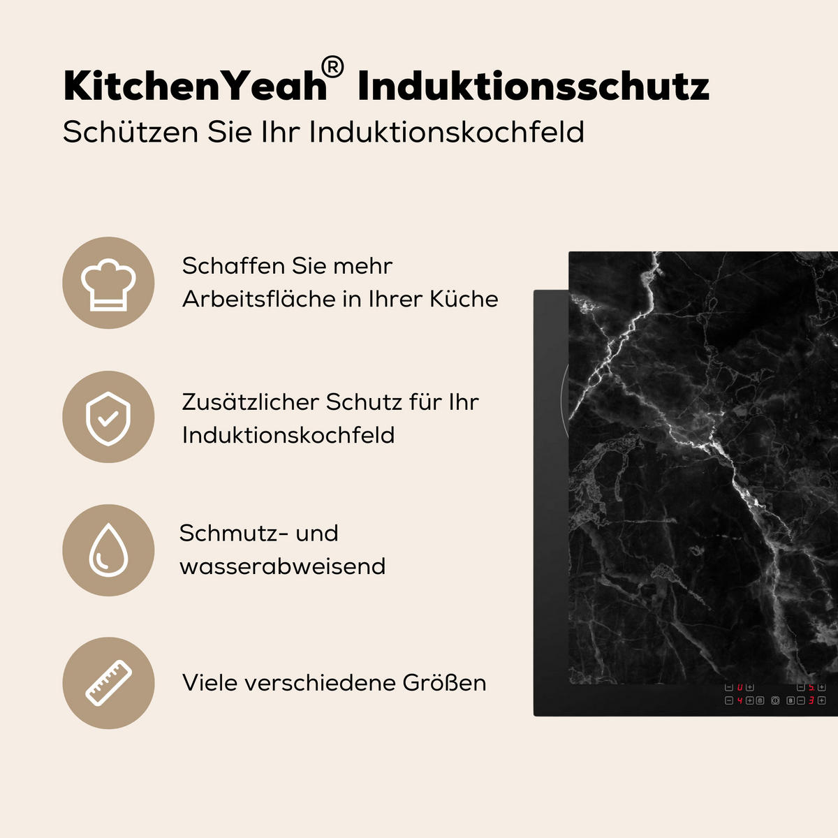 HERDABDECKPLATTE Marmor - Schwarz - Weiß - Textur - Marmoroptik 90x52 cm - Silberfarben, Kunststoff (90/0.2/52cm) - MuchoWow