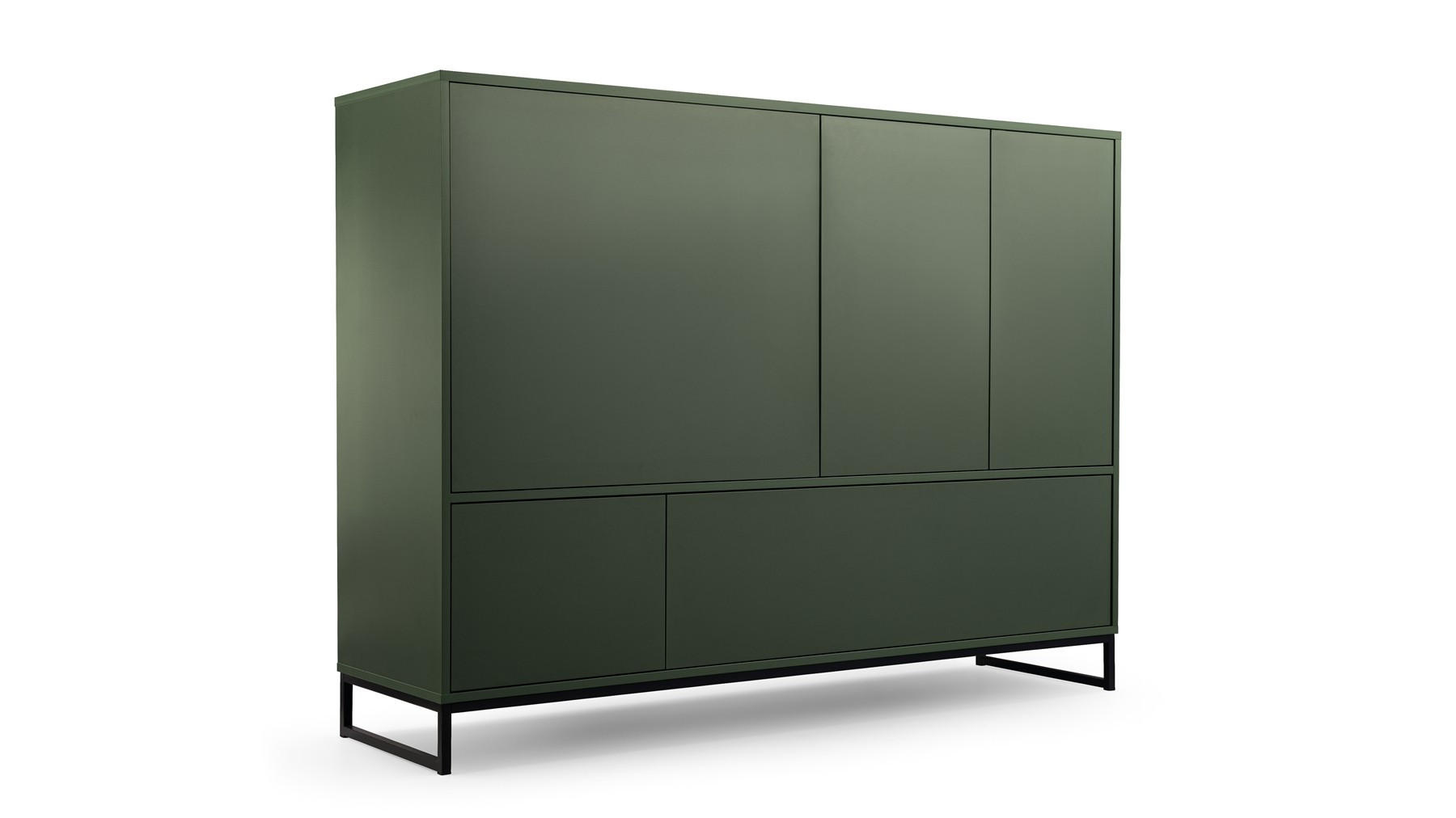 KOMMODE GENUA Flaschengrün, Schwarzer Rahmen, 8 Fächer - Grün, Holzwerkstoff (160/120/45cm) - Bettso