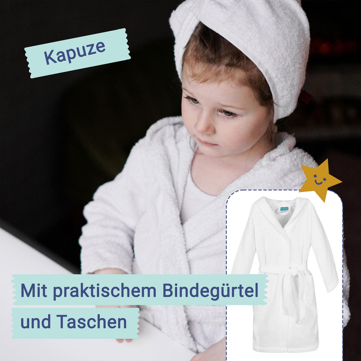 KINDERBADEMANTEL, 152-158, 100% Baumwolle, Weiß - Weiß, Textil (152cm) - Zollner