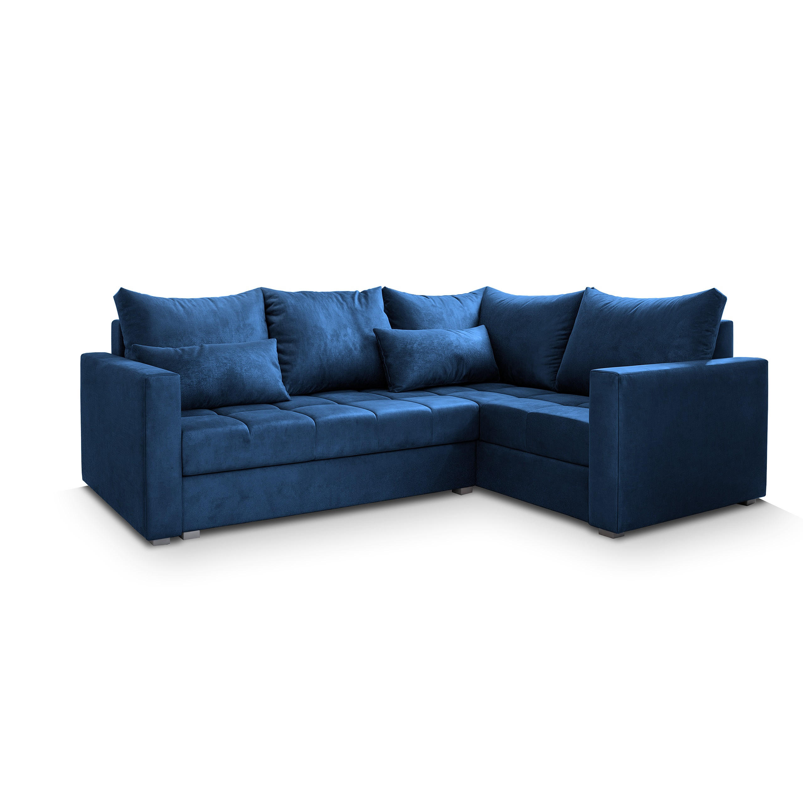 ECKSOFA LIRENO R-S Blau Plüsch-Stoff mit Schlaffunktion - Blau, Holz (220/153cm) - MASSENO
