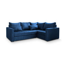 ECKSOFA LIRENO R-S Blau Plüsch-Stoff mit Schlaffunktion - Blau, Holz (220/153cm) - MASSENO