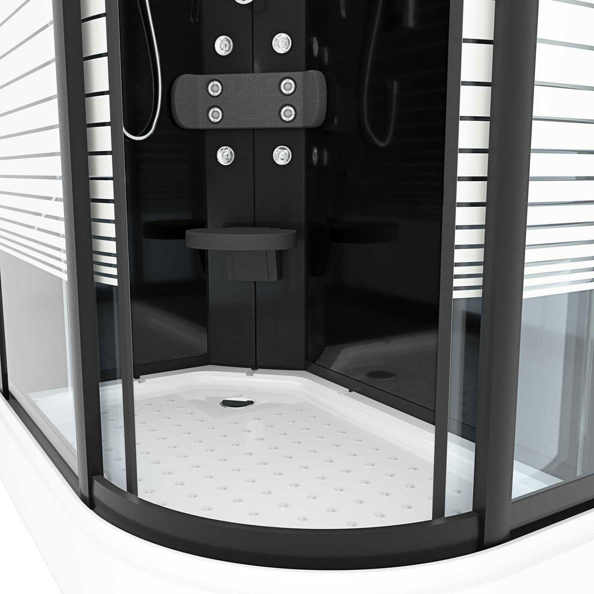 DUSCHKABINE Komplettdusche Dusche D30-73M1R-EC 80x120 cm - Schwarz, Glas/Kunststoff (80/120/215cm) - AcquaVapore by Sandra Jentho