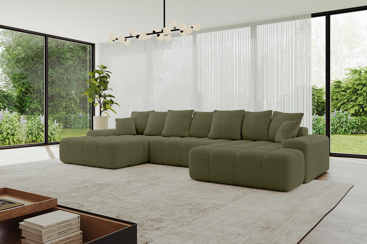 WOHNLANDSCHAFT ENSI-U - 353x164x69 cm Olivgrün - Olivgrün, Holzwerkstoff/Kunststoff (357/69/164cm) - ALTDECOR