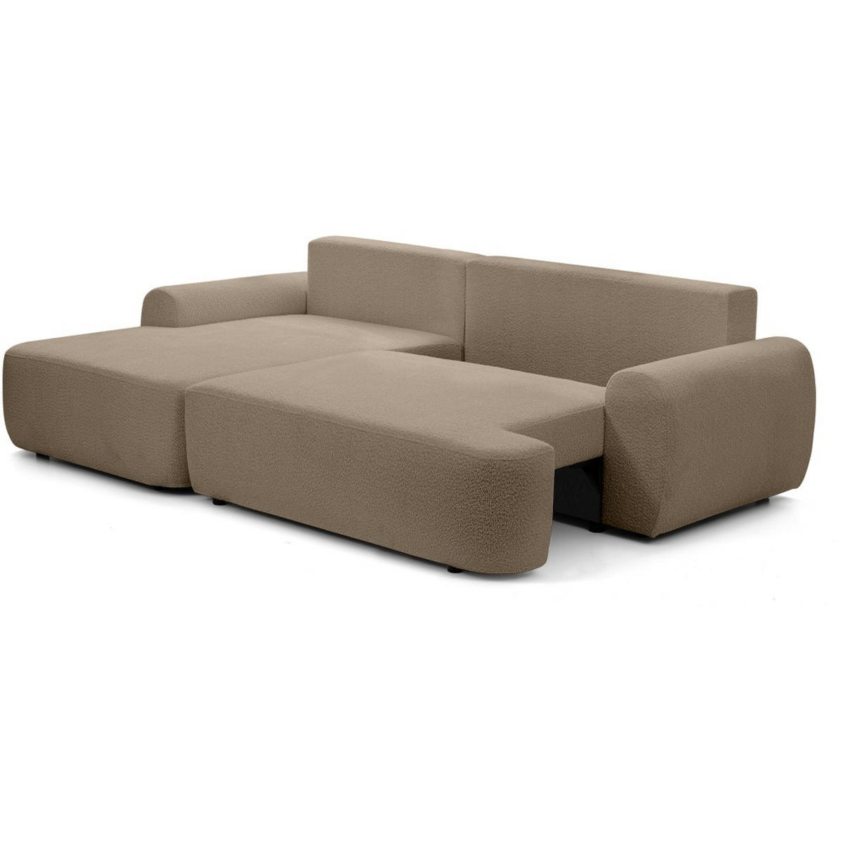 ECKSCHLAFSOFA Oliver im Bouclé-Gewebe, Hellbraun, links - Hellbraun/Schwarz, Textil (266/160cm) - Beautysofa