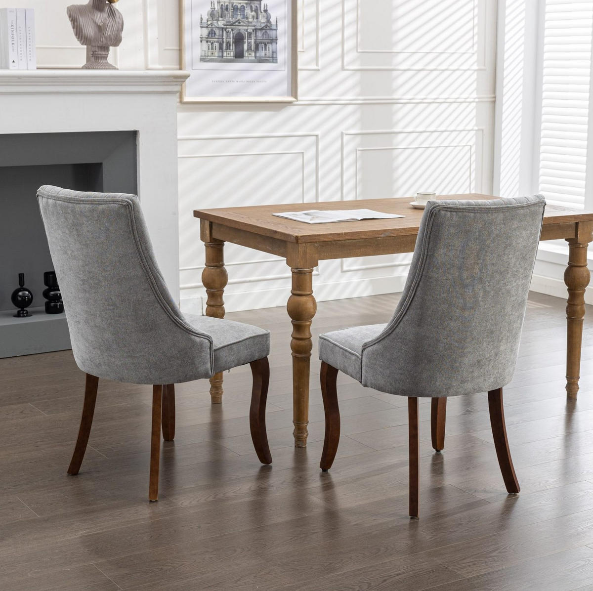 ESSZIMMERSTUHL 2er-Set mit hoher Rückenlehne Chenille Grey - Grau, Holz (50/95.5/64cm) - Meubliv