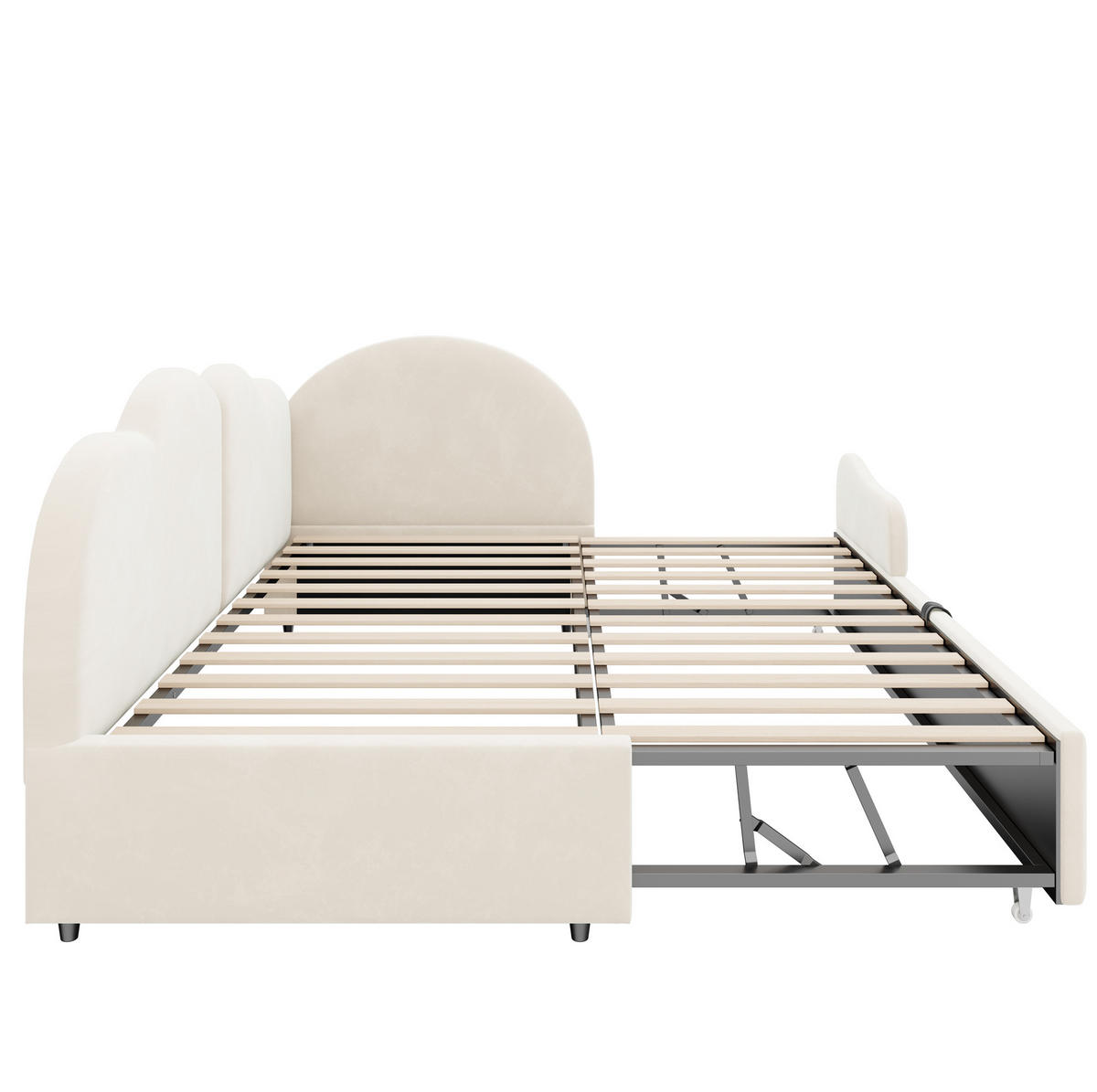 POLSTERBETT Ausziehbares Schlafsofa Samt 90x200 cm Beige ausziehbar, L-Form mit Wolkenkopfteil - Beige, Textil (90/200cm) - Modfu