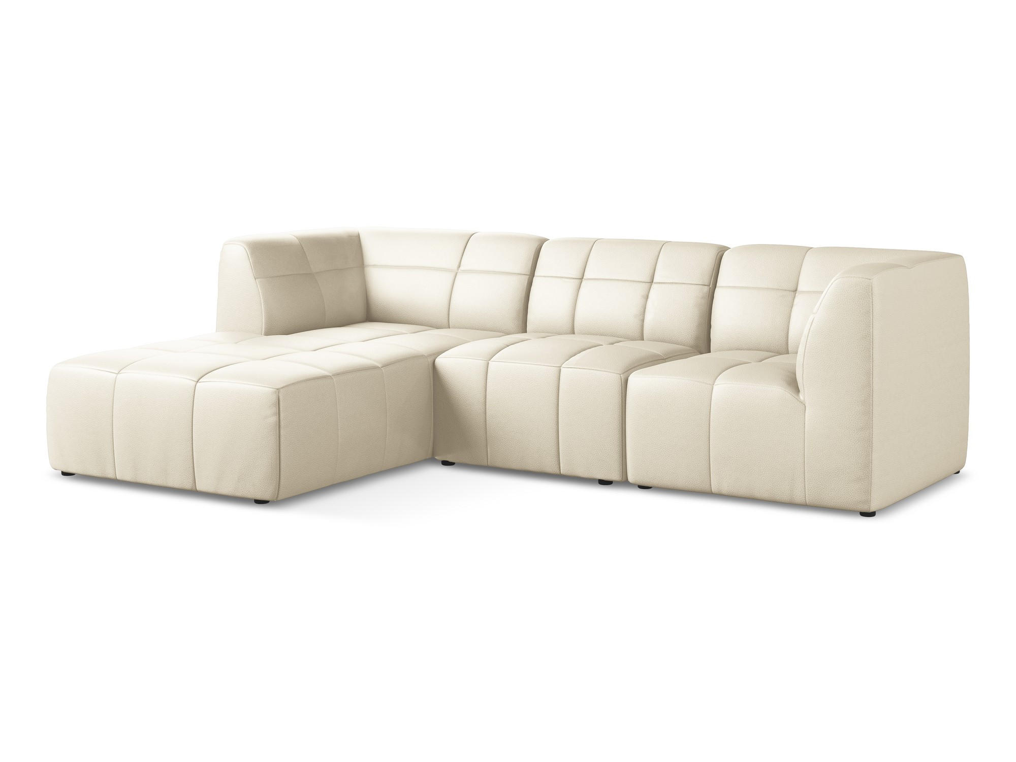 ECKSOFA Links Kunstleder Beige - Creme/Schwarz, Holzwerkstoff/Kunststoff (266/175cm) - Makamii