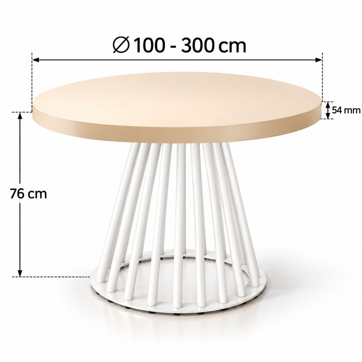 ESSTISCH rund ausziehbar 100/300/76 cm, Kaschmir, 54 cm Tischplatte + Lamellen-Metallgestell Weiß - Kaschmir/Weiß, Holzwerkstoff/Metall (100/300/76cm) - Damale Möbel