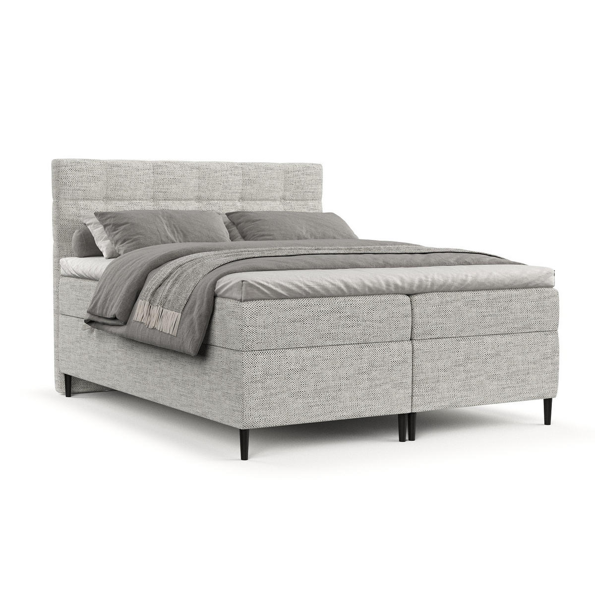 BOXBETT Urbaneo Hellgrau 180/200 cm mit Taschenmatratze und Topper - Hellgrau/Schwarz, Holz/Holzwerkstoff (180/200cm) - Maison de Reve