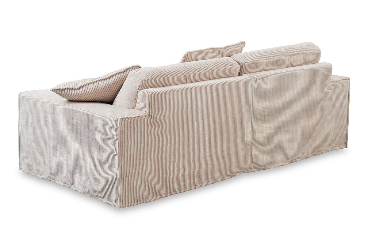 SOFA NETTA Cremeweiß Cord - Creme/Braun, Birkenholz/Textil (226/90/116cm) - KAWOLA
