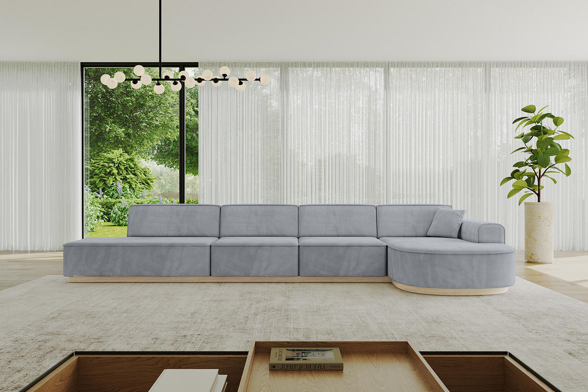 ECKSOFA Ottomane Rechts ARRIO-L3 - 413x171x83 cm Hellgrau - Grau, Holzwerkstoff/Textil (413/171cm) - ALTDECOR