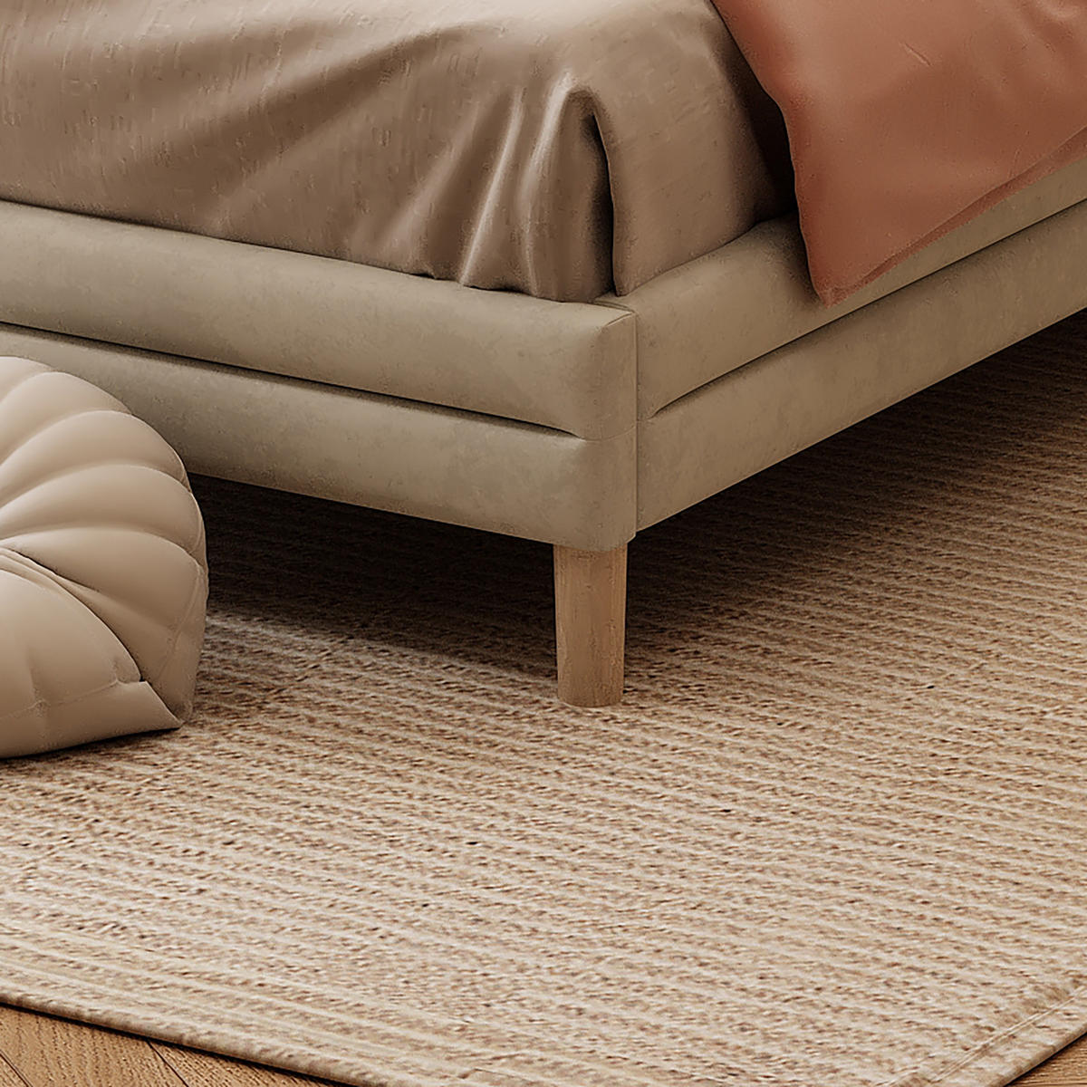 POLSTERBETT 90/200 cm Beige mit wolkigem Kopfteil und LED-Beleuchtung aus Samt - Beige, Textil (90/200cm) - OKWISH