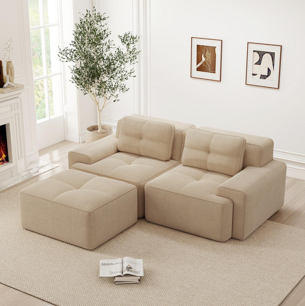 SOFA modular mit Tiefsitz 74 cm Cord Beige - Beige, Kunststoff (177/204.1cm) - Meubliv