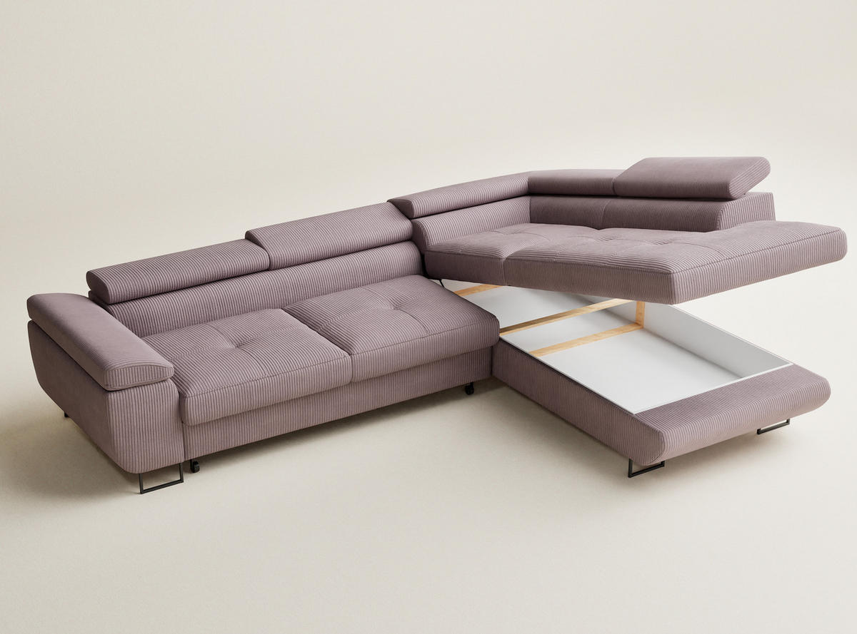 ECKSOFA MIT SCHLAFFUNKTION Concord Lila Samtstoff - Lila/Schwarz, Holz/Holzwerkstoff (277/203cm) - Maison de Reve