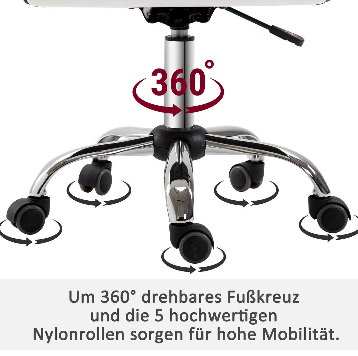 STUHL, höhenverstellbar 43-55 cm, Bonded Leather, 48/52/78-90 cm, weiß - Weiß, Kunststoff (52/90/48cm) - Redom