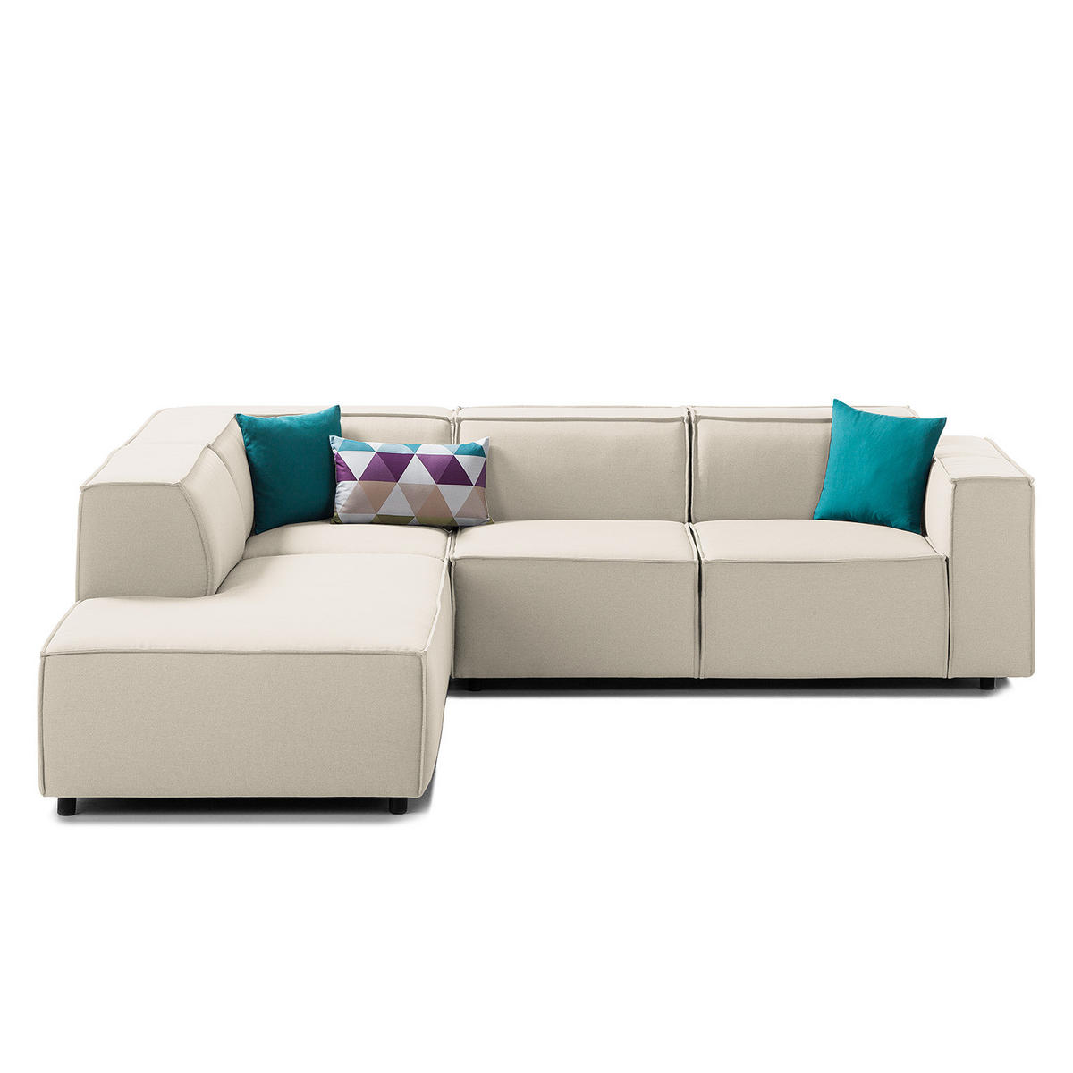ECKSOFA mit Ottomane - Schwarz/Weiß, Kunststoff/Textil (260/234cm) - home24