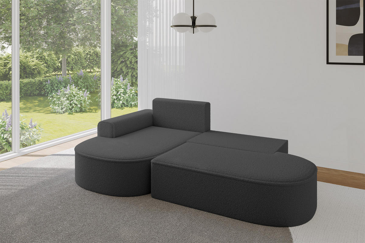 ECKSOFA mit Schlaffunktion und Bettkasten Ottomane Links MARI-L1-S - 283x167x85 cm Grau Bouclé - Schwarz/Grau, Holzwerkstoff/Kunststoff (283/167cm) - ALTDECOR