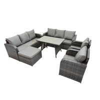 GARTENSET Hohe Rückenlehne Polyrattan 9-Sitzer - Dunkelgrau/Grau, Glas/Kunststoff - Fimous
