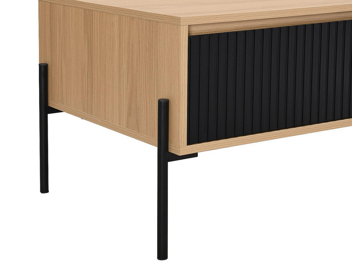 COUCHTISCH mit 1 Schublade & 2 Ablagefächern - Schwarz & Holzfarben hell - GLARODI - Schwarz, Holz (55/120/45cm) - Vente-Unique