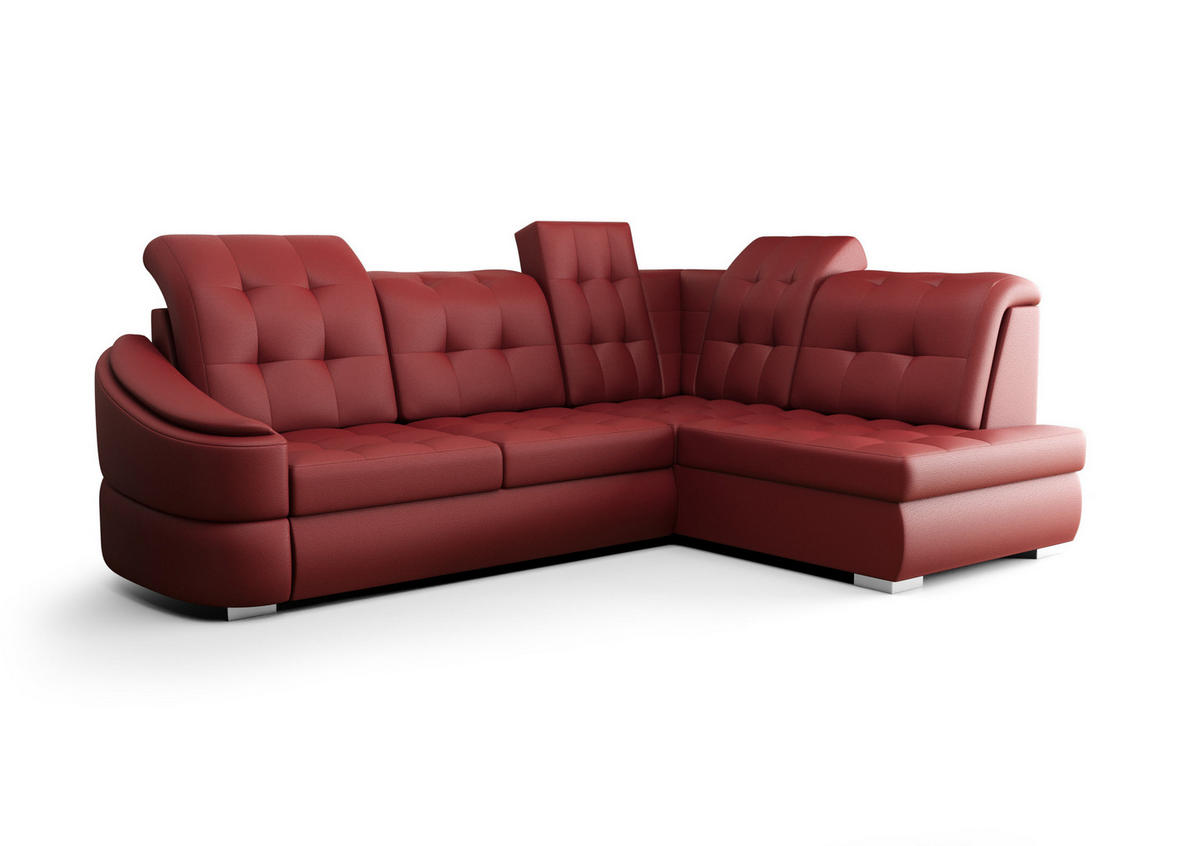 ECKSOFA KONGO RBN09, Eckcouch in L-Form mit Schlaffunktion, Farbe: Rot, Kunstleder, Ottomane Rechts - Rot, Textil (260/180cm) - O-Sofa
