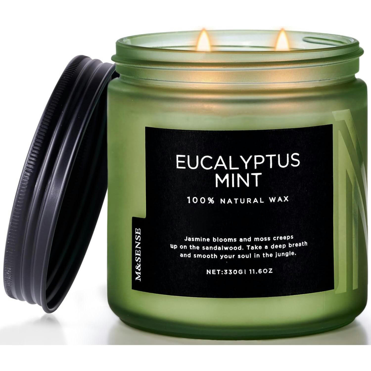 DUFTKERZE Eukalyptus Minze 330g 70 Stunden Brenndauer 2 Dochte Sojawachs im Glas - Grün, Paraffin (13cm)