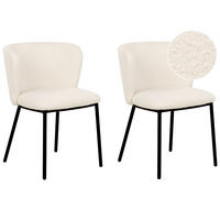 ESSZIMMERSTUHL 2er-Set Bouclé cremeweiß Mina - Schwarz/Weiß, Textil (45/75/52cm) - Beliani