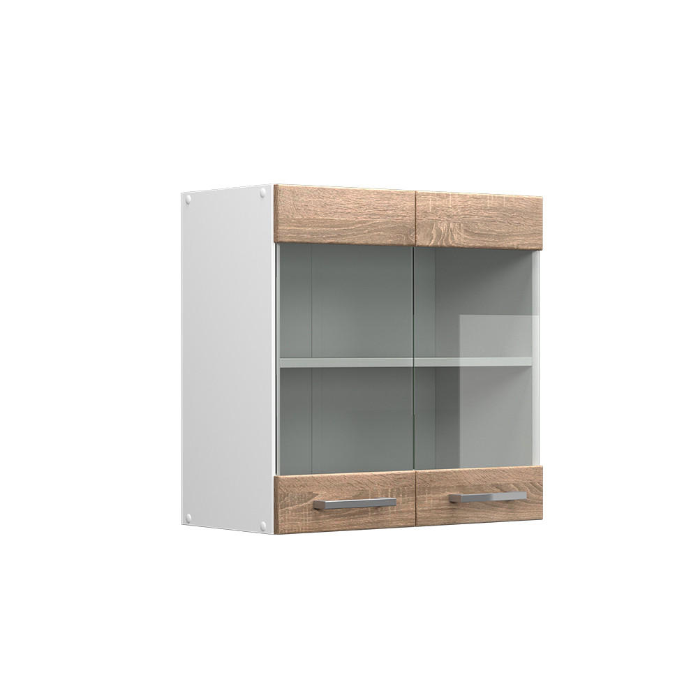 KÜCHENGLASSCHRANK R-Line Sonoma 60 cm - Weiß/Sonoma Eiche, Holzwerkstoff (60/60/31cm) - Vicco