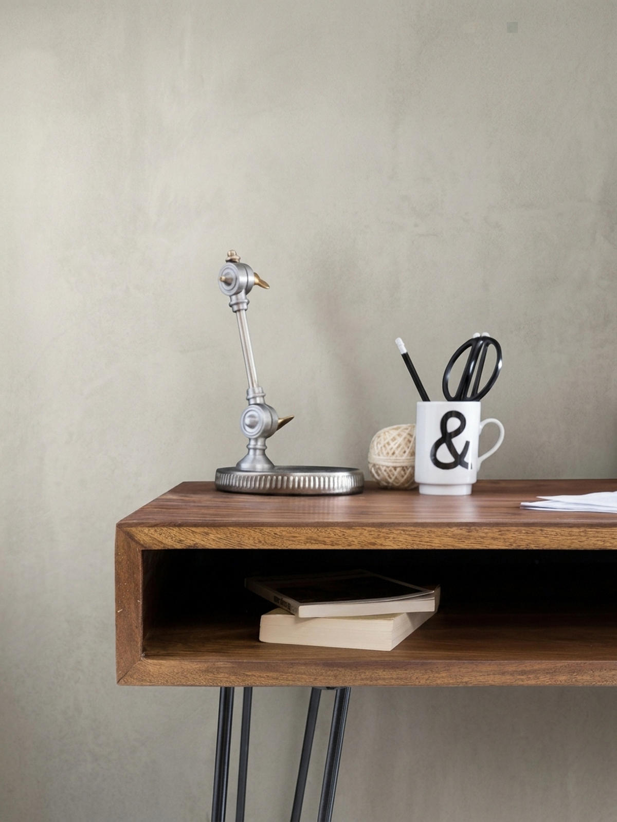 SCHREIBTISCH – Massivholz, Industrial Retro, große Platte, Haarnadelbeine - Schwarz/Braun, Holz/Metall (60/110/76cm) - KADIMA DESIGN