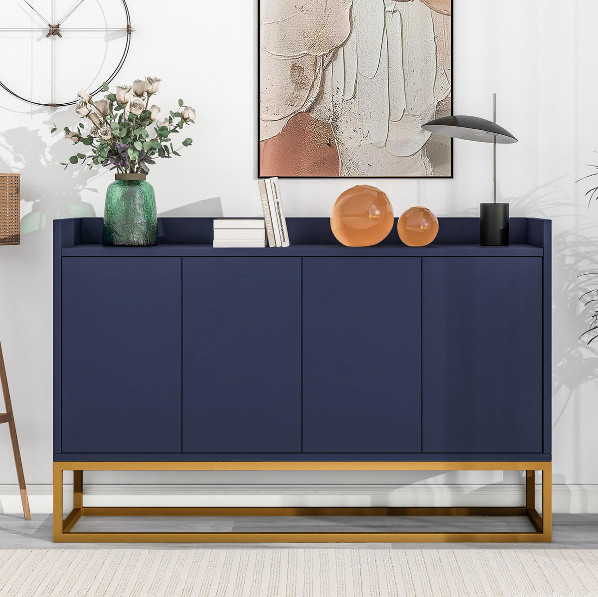 SIDEBOARD 4-türig 120 x 30 x 80 cm Navy mit verstellbaren Einlegeböden - Blau, Holzwerkstoff (120/80/30cm) - Meubliv