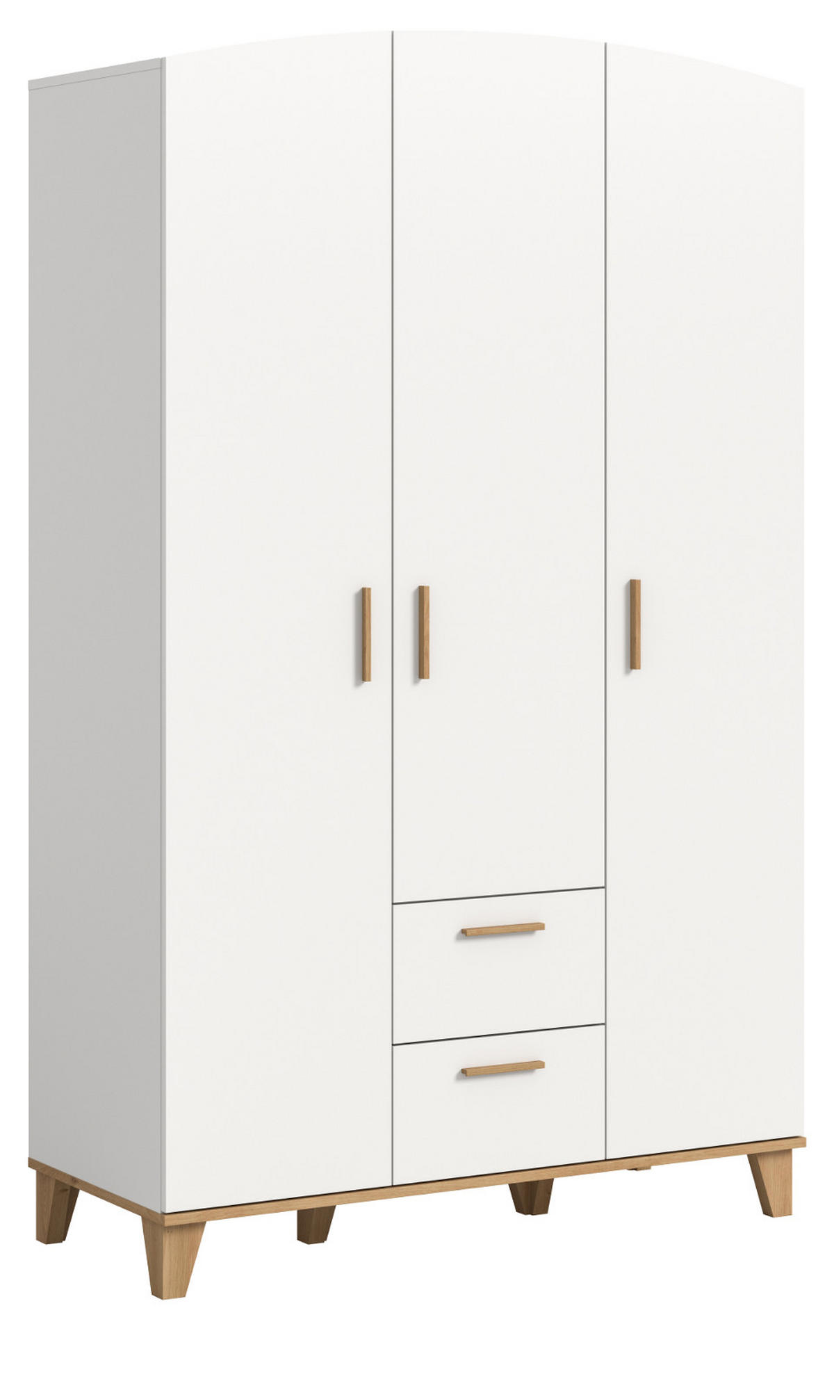 KLEIDERSCHRANK in weiß, Eiche Artsian 122 x 194 cm, Drehtürenschrank 3-türig skandinavisch - Eichefarben/Weiß, Holzwerkstoff (122/198/51cm) - Inn.Furn