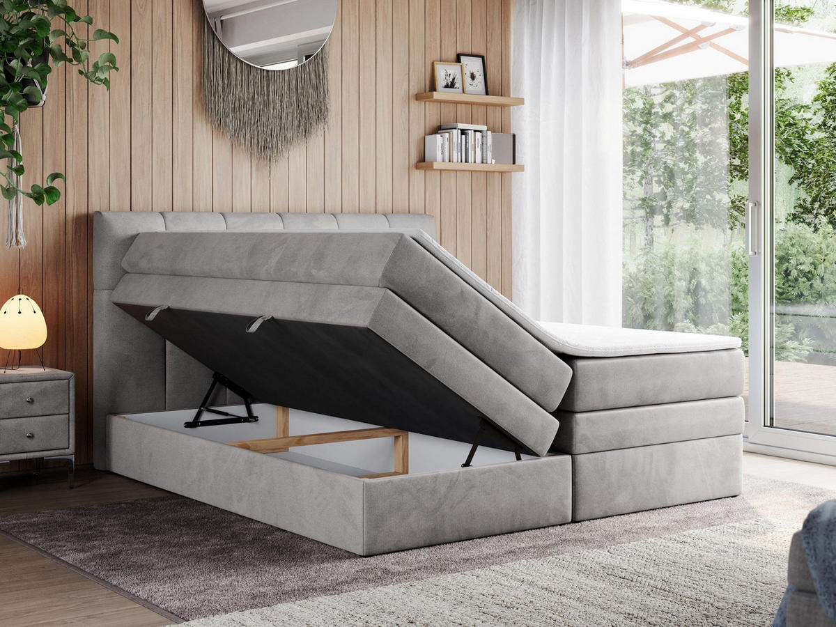 BOXSPRINGBETT ALVIN KING 120/200 Hellgrau Velvet - H3 - Hellgrau, Holz/Textil (120/200cm) - MKS